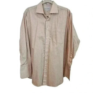 Paul Frederick Non-Iron Two Ply Cotton Shirt 15.5-32 Peachy Teal Pin Striped